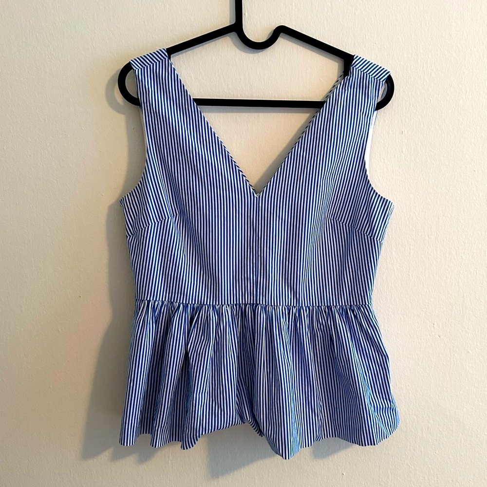 J.Crew Always - Blue White Vertical Stripes Top in Size 0